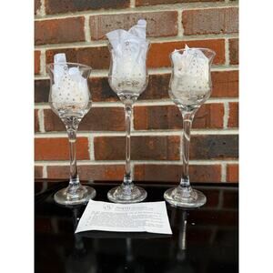 Vintage Smith Handmade American Glass set of 3 Long Stem Christmas Votives